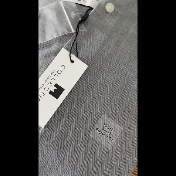Michael Strahan Wrinkle Free Stretch Regular Fit 15-1/2 32/33 Gray Herringbone - Picture 6 of 9